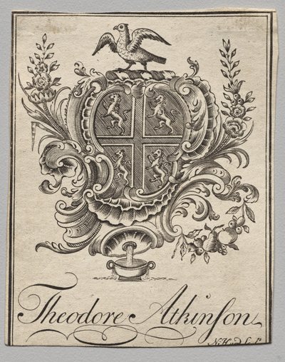 Ex-libris : Armoiries avec inscription de Theodore Atkinson - Nathaniel Hurd