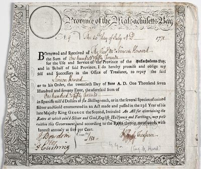 Certificat de prêt - Nathaniel Hurd