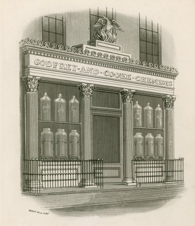Devanture de la boutique de Godfrey et Cooke, chimistes, Conduit Street, Londres - Nathaniel Whittock