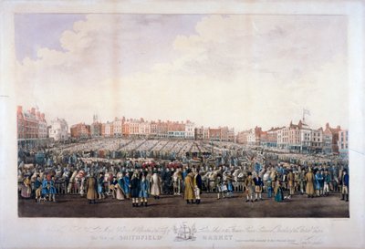 Marché de Smithfield, West Smithfield, City de Londres, vers 1825 - Nathaniel Whittock