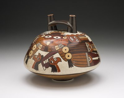 Vase représentant un guerrier masqué tenant des têtes de trophée, 180 av. J.-C.-500 apr. J.-C. - Nazca Culture