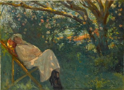 Dame en rose sur une chaise longue - Nazmi Ziya Gueran