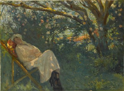 Dame en rose sur une chaise longue - Nazmi Ziya Güran
