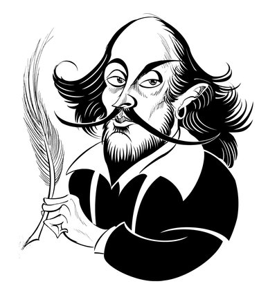 William Shakespeare - caricature en noir et blanc - Neale Osborne