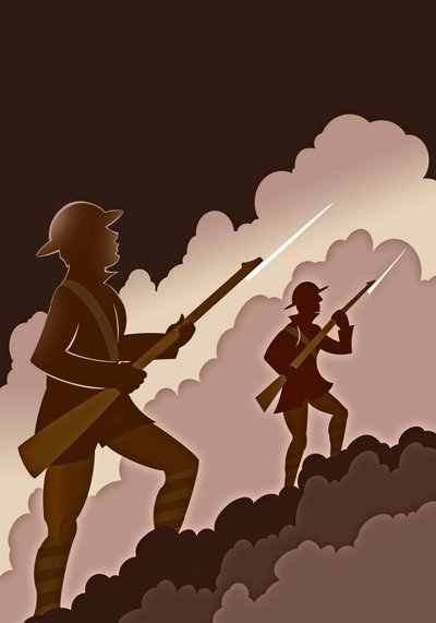 Soldats de la Première Guerre mondiale avec baïonnettes - sortant des tranchées - Neale Osborne