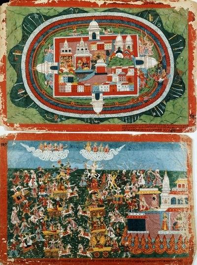 Krishna attaquant le château imprenable de Prag-jyoshita pour récupérer les boucles d