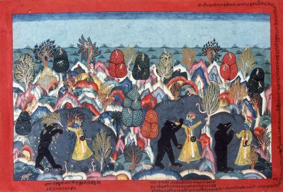Krishna combattant Jambavata, roi des ours, vers 1775 - Nepalese School