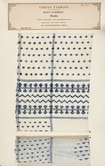 Échantillon de mousseline de Kathamandoo au Népal, de The Collection of the Textile Manufacturers of India, par John Forbes Watson, publié en 1866 - Nepalese School