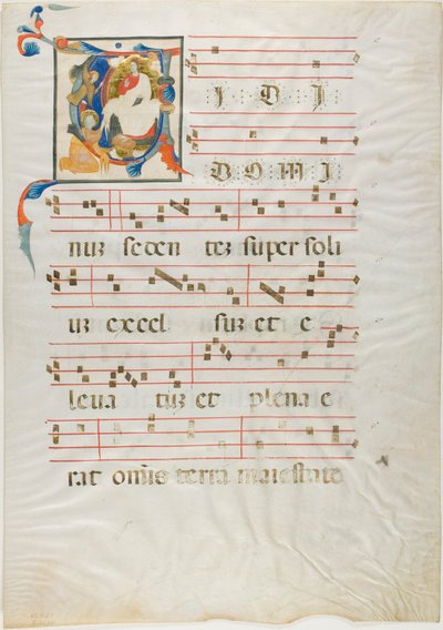 Saint agenouillé devant Dieu trônant dans une initiale historiée "V" d