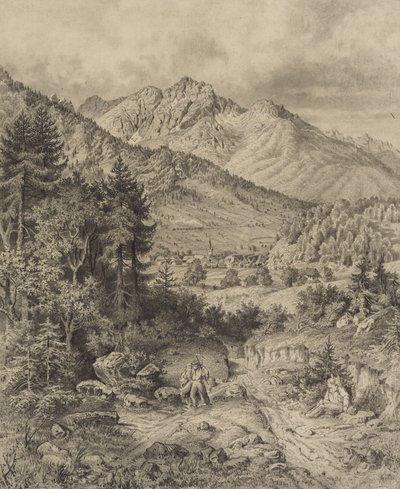 Paysage alpin avec personnages - Leopold Blonder