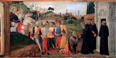 Totila, roi des Ostrogoths visitant Benoît de Nursie (détail) - Neroccio di  Landi