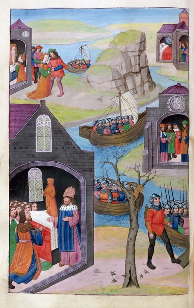 Ms 324 f.118 v. Rêve de Heenbas. Paris et Hélène. Calchas explique le prodige, des Métamorphoses 12 d