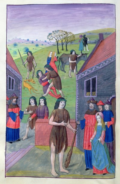 Ms 324 f.91 v. Hercule combat Achéloüs et prend le taureau par les cornes, 1479 - Netherlandish School