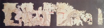 Papyrus satirique représentant une souris servie par des chats (papyrus) - New Kingdom Egyptian