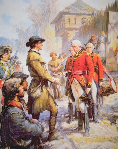 George Rogers Clark accepte la reddition du commandant britannique Henry Hamilton à Fort Sackville, 25 février 1779 - Newell Convers (after) Wyeth