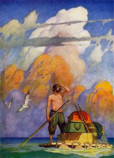 Illustration pour Robinson Crusoé - Newell Convers (after) Wyeth