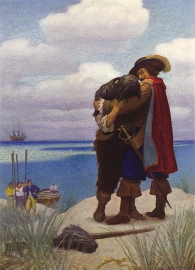Illustration pour Robinson Crusoé (lithographie en couleur) - Newell Convers (after) Wyeth