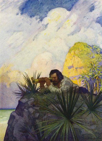 Illustration pour Robinson Crusoé (lithographie en couleur) - Newell Convers (after) Wyeth