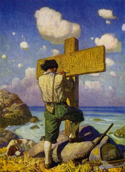 Illustration pour Robinson Crusoé - Newell Convers (after) Wyeth