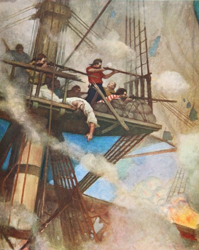 Le combat dans les Fire-tops contre un navire anglais - Newell Convers (after) Wyeth