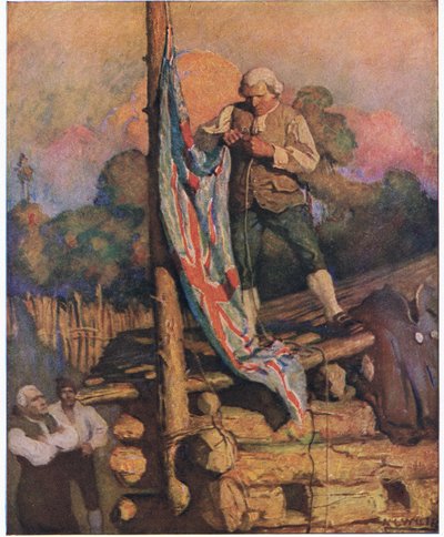 Le capitaine Smollett défie les mutins : puis grimpant sur le toit, il hissa lui-même les couleurs - Newell Convers Wyeth