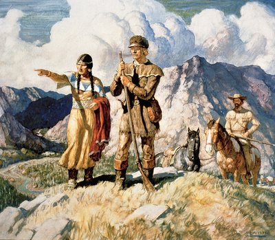 Sacagawea avec Lewis et Clark pendant leur expédition de 1804-06 - Newell Convers Wyeth