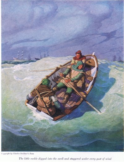 Le petit coquillage plongeait dans la houle et chancelait à chaque rafale de vent, 1916 - Newell Convers Wyeth