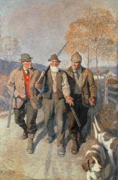 Trois chasseurs et chiens - Newell Convers Wyeth