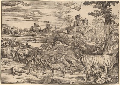 Paysage avec une laitière - Niccolò Boldrini after Titian