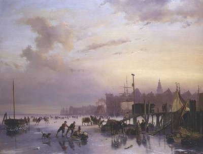 Paysage de rivière en hiver avec de nombreux patineurs - Nicholas Jan Roosenboom