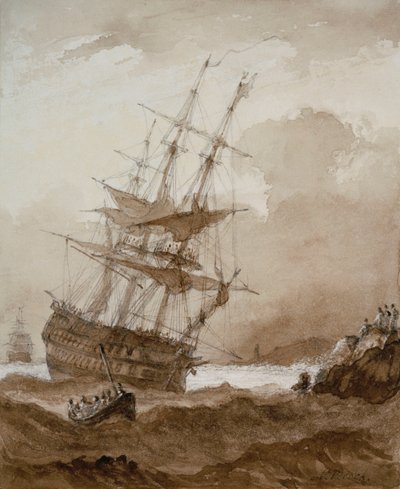 Deux-ponts dans une tempête au large, fin du XVIIIe au début du XIXe siècle - Nicholas Pocock