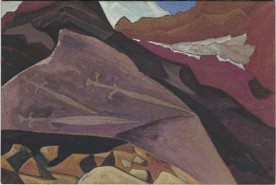 Trois glaives, images sur roche, Lahul, 1936 - Nicholas Roerich