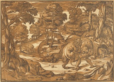 Hercule et le lion de Némée - Nicolò Boldrini, after Raphael
