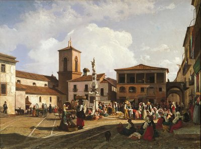 Benevento (Région de Campanie), Place Orsini avec le clocher de la cathédrale et la fontaine dédiée au Pape Orsini - Nicola Palizzi