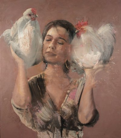 Fille avec des coqs, 2018 - Nicola Pucci