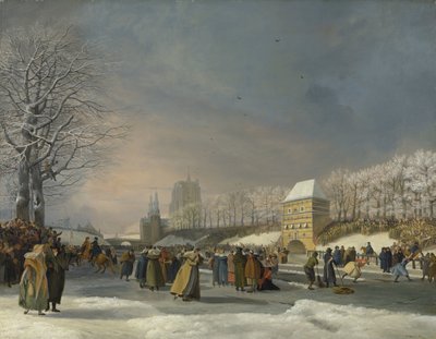 Compétition de patinage féminin sur le Stadsgracht à Leeuwarden, 21 janvier 1809 - Nicolaas Baur (signed by artist)