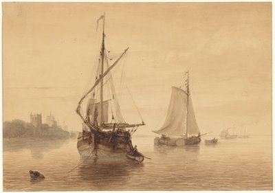 Paysage fluvial avec quelques bateaux - Nicolaas Johannes Roosenboom