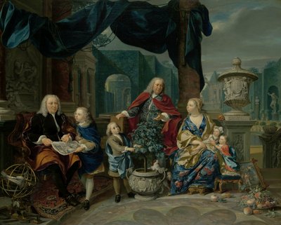 Portrait de David van Mollem avec sa famille - Nicolaas Verkolje