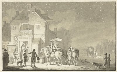 Groupe de voyageurs devant une auberge le soir - Nicolaes Aartman