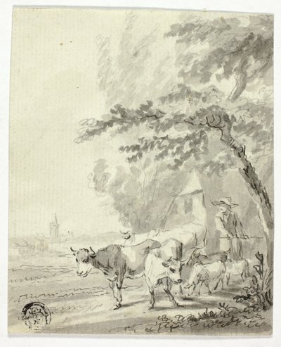 Homme gardant des vaches et des moutons - Nicolaes Berchem