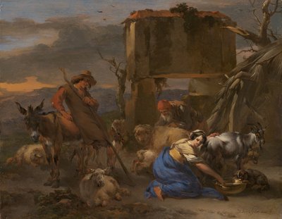 Scène Pastorale avec une Bergère Traite une Chèvre - Nicolaes Berchem