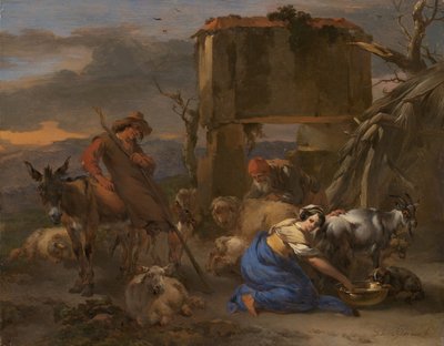 Scène pastorale avec une bergère trayant une chèvre, 1665-1670 - Nicolaes Berchem