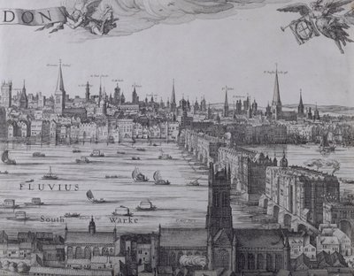 Panorama de Londres et de la Tamise, troisième partie montrant Southwark, London Bridge et les églises de la ville, vers 1600 - Nicolaes Jansz Visscher