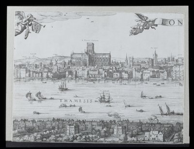 Panorama de Londres et de la Tamise, partie deux montrant la cathédrale Saint-Paul et le théâtre du Globe, c. 1600 - Nicolaes Jansz Visscher