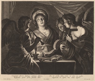 Sainte Cécile accompagnée de musiciens célestes - Nicolaes Lauwers after Gerard Seghers
