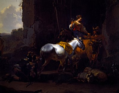 Paysage italianisant avec des paysans devant une auberge - Nicolaes Pietersz. Berchem