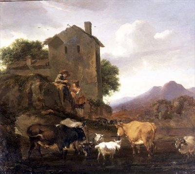 Bergers avec du bétail et des chèvres - Nicolaes Pietersz. Berchem