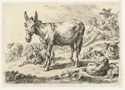 Paysage avec âne, moutons, chèvre et bergers - Nicolaes Pietersz Berchem