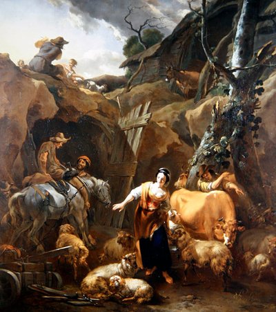 Paysans dans un paysage rocheux devant une mine - Nicolaes Pietersz. Berchem