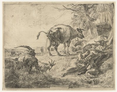 Famille de bergers endormie et bétail au repos - Nicolaes Pietersz Berchem